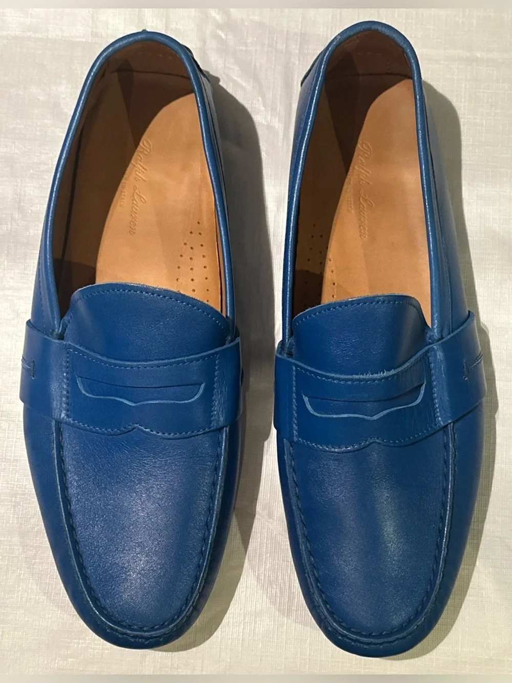 $1295 NEW RALPH LAUREN PURPLE LABEL SHOES PENNY LOAFERS DRIVERS 12 SUMMER BLUE